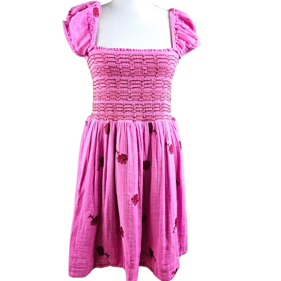 Free People TORY Embroidered Boho Mini Dress In L NWOT - Picture 5 of 12